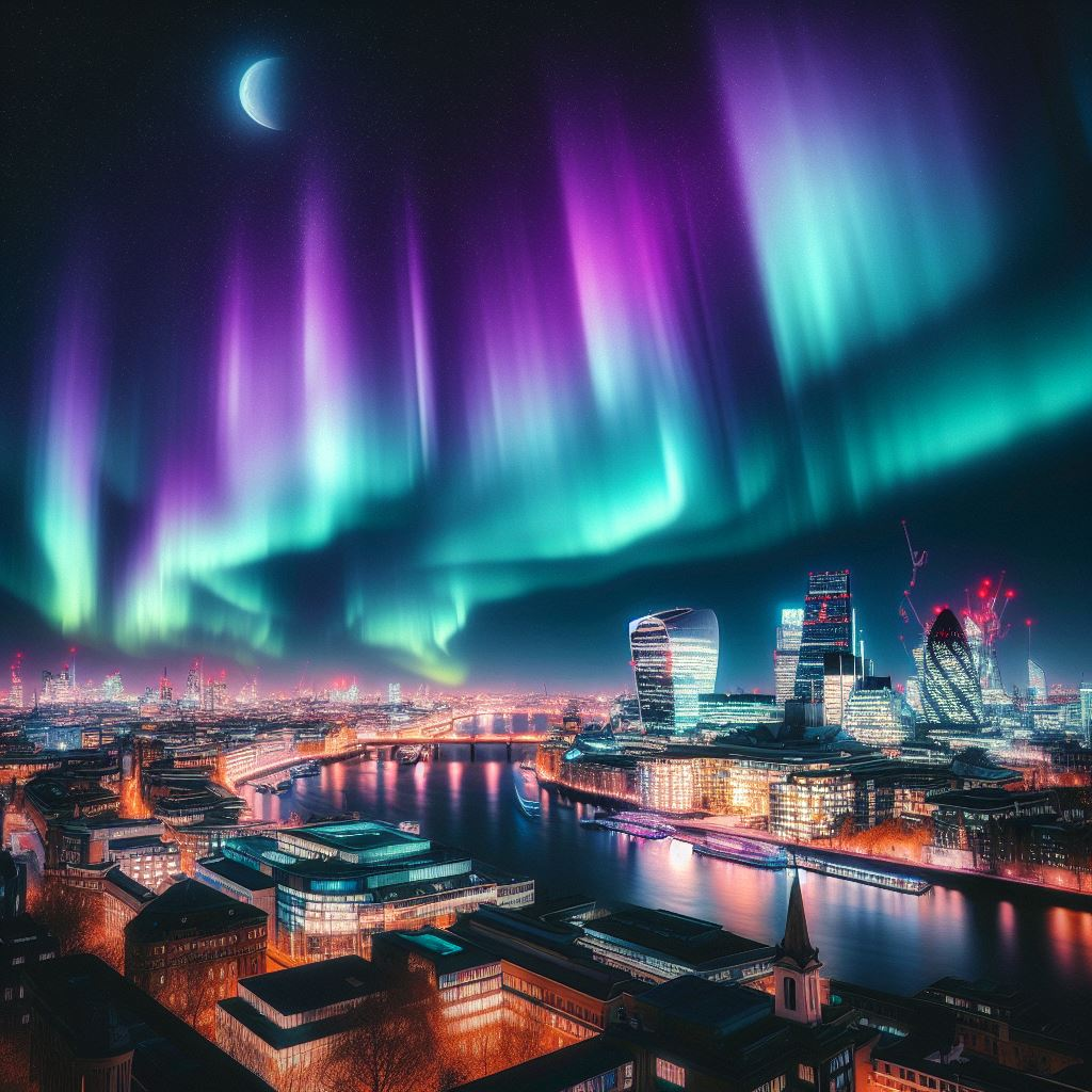 CGI of Northern Lights Over London